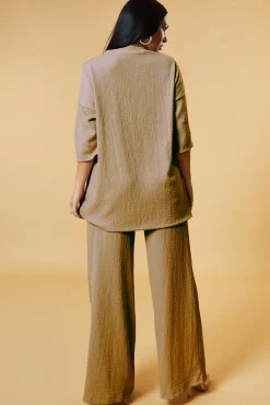 Rebellious Fashion Stone Textured Knit Trousers & Oversized Top Co-ord Set - Cecelia