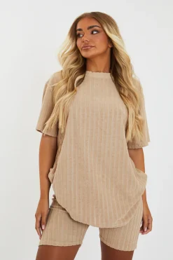 Rebellious Fashion Stone Towelling T-Shirt & Shorts Set - Iman