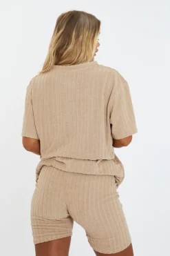 Rebellious Fashion Stone Towelling T-Shirt & Shorts Set - Iman