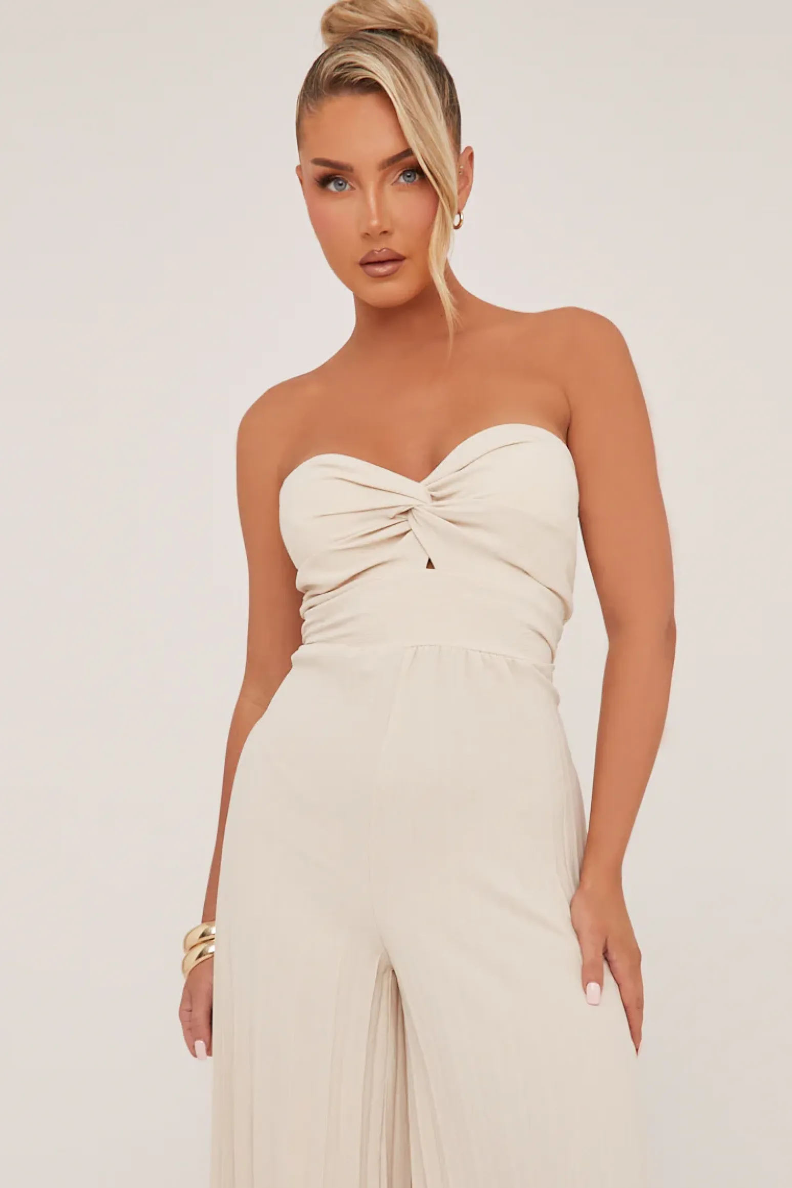 Rebellious Fashion Stone Twist Front Bandeau Pleated Jumpsuit - Isabella