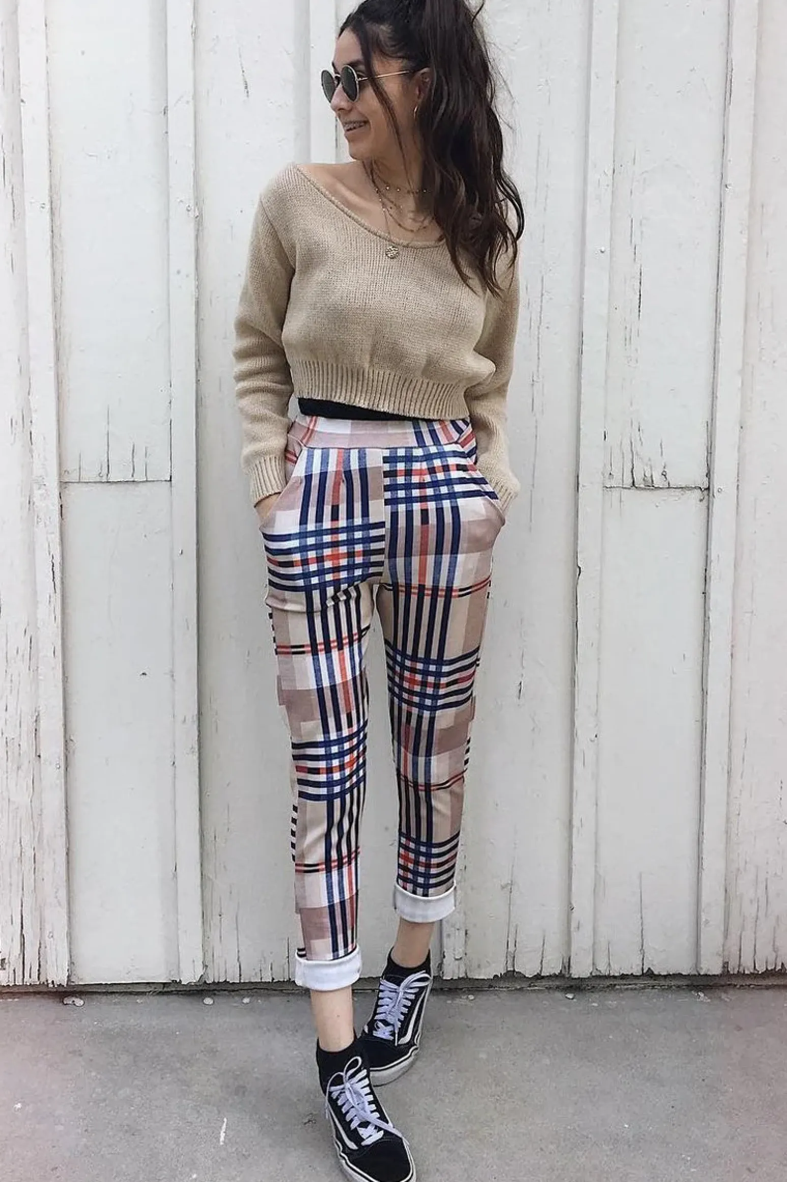 Rebellious Fashion Stone V Neck Off Shoulder Knitted Cropped Jumper - Kirby