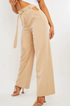 Rebellious Fashion Stone Waist Cut Out Wide Leg Trousers - Adela