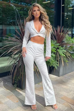 Rebellious Fashion Stone Wave Print Wide Leg Trousers - Sierra