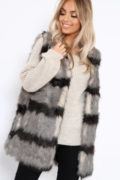 Rebellious Fashion Stripe Faux Fur Gilet - Neena
