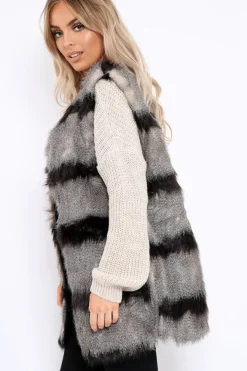 Rebellious Fashion Stripe Faux Fur Gilet - Neena