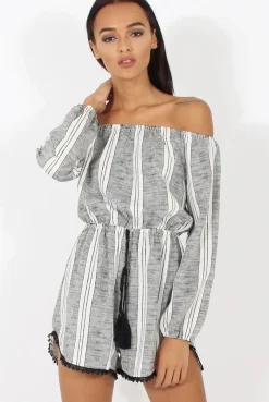 Rebellious Fashion Stripe Off The Shoulder Playsuit - Abigail