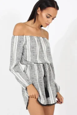 Rebellious Fashion Stripe Off The Shoulder Playsuit - Abigail
