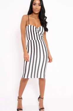 Rebellious Fashion Stripe Wrap Front Bodycon Dress - Tiniqua
