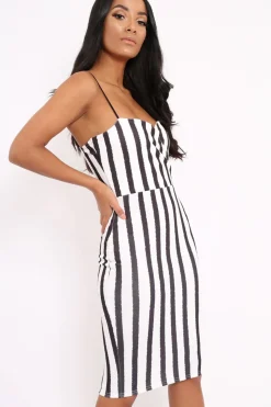 Rebellious Fashion Stripe Wrap Front Bodycon Dress - Tiniqua