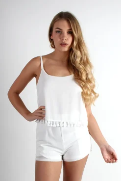 Rebellious Fashion Tammy White Tassel Playsuit