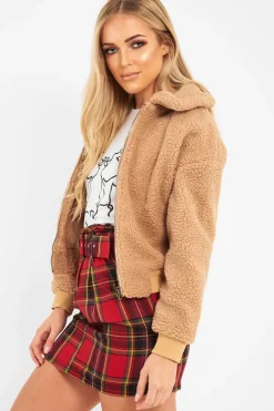 Rebellious Fashion Tan Borg Cropped Bomber Jacket - Heidy