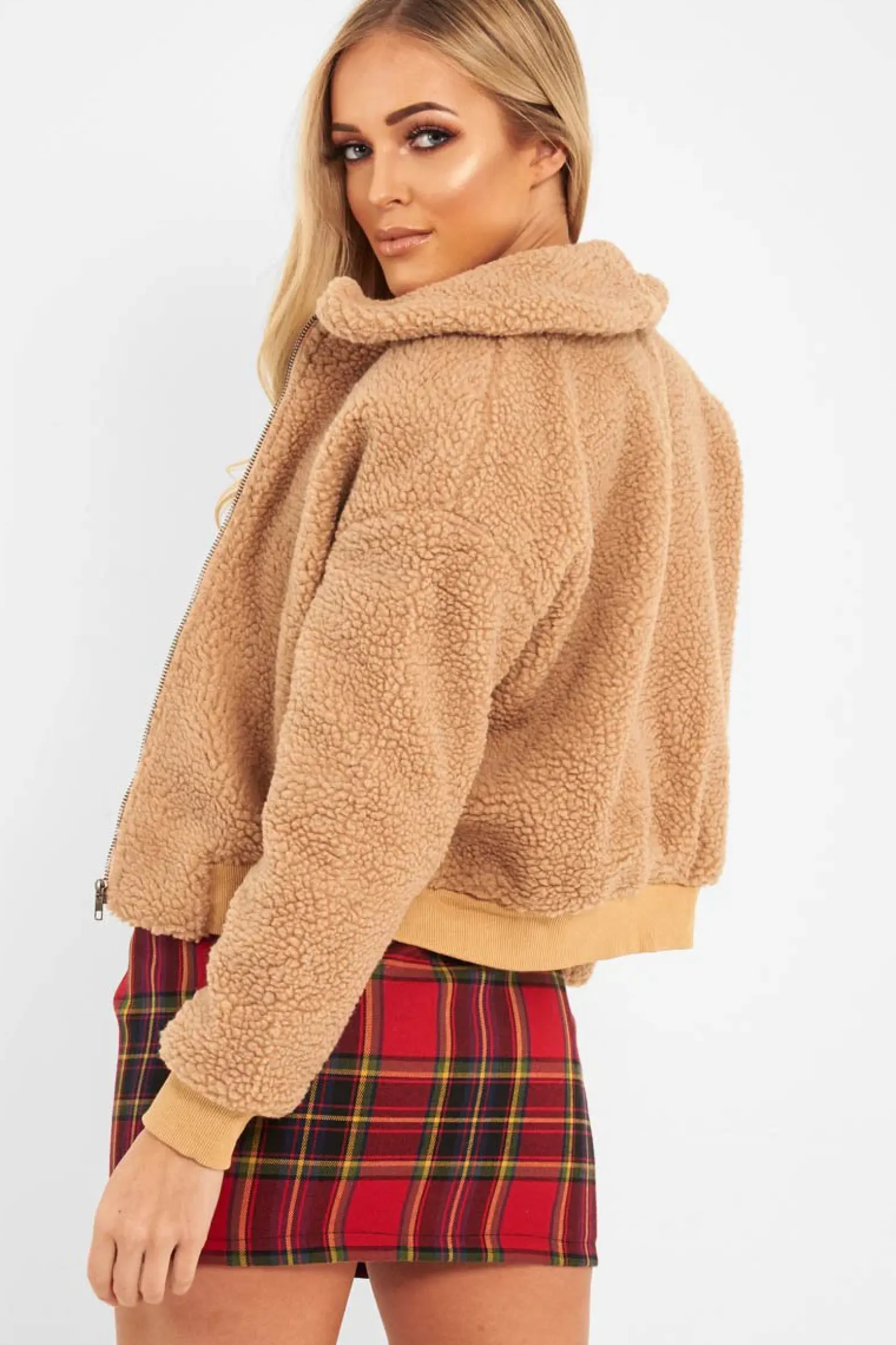 Rebellious Fashion Tan Borg Cropped Bomber Jacket - Heidy