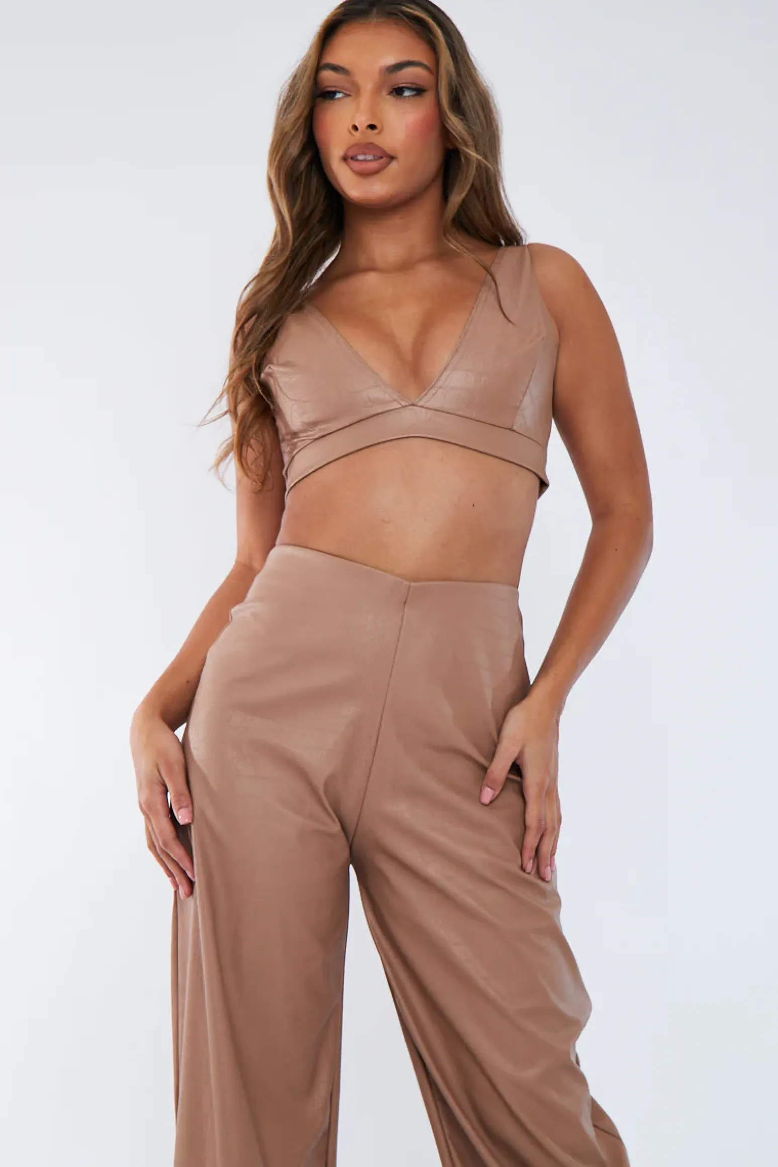 Rebellious Fashion Tan Croc PU Bralette - Raya