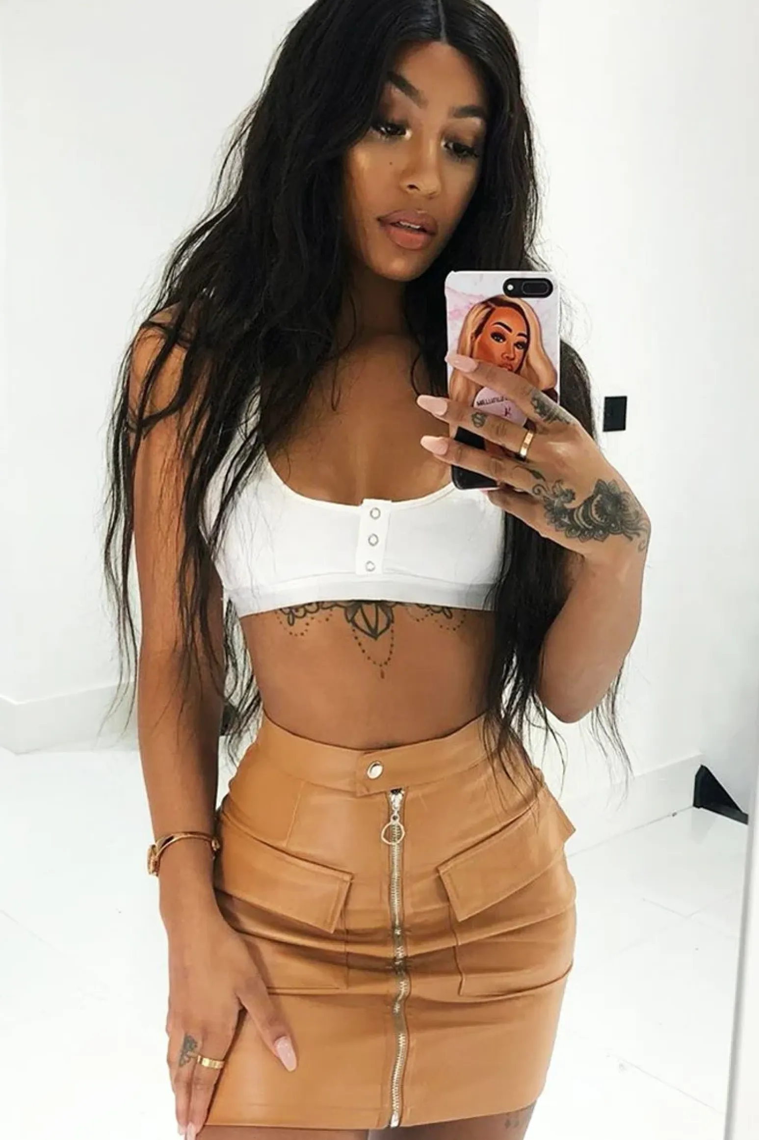 Rebellious Fashion Tan Faux Leather Zip Front Utility Pocket Skirt - Paeyton