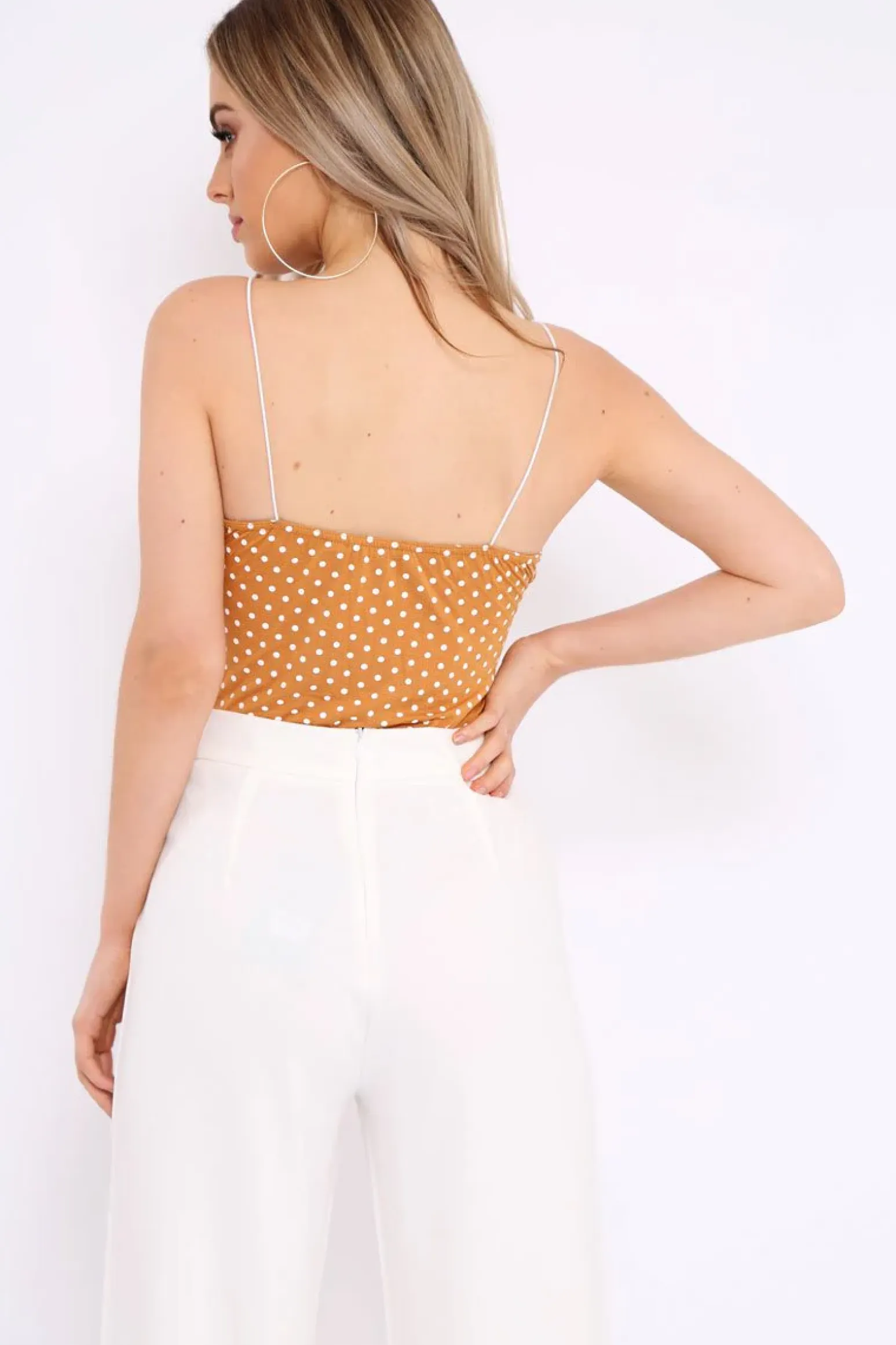 Rebellious Fashion Tan Polka Dot Bodysuit - Tari