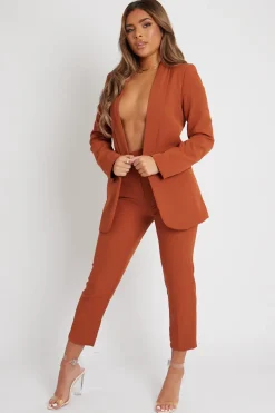 Rebellious Fashion Tan Tailored Blazer And Trouser Set - Raea