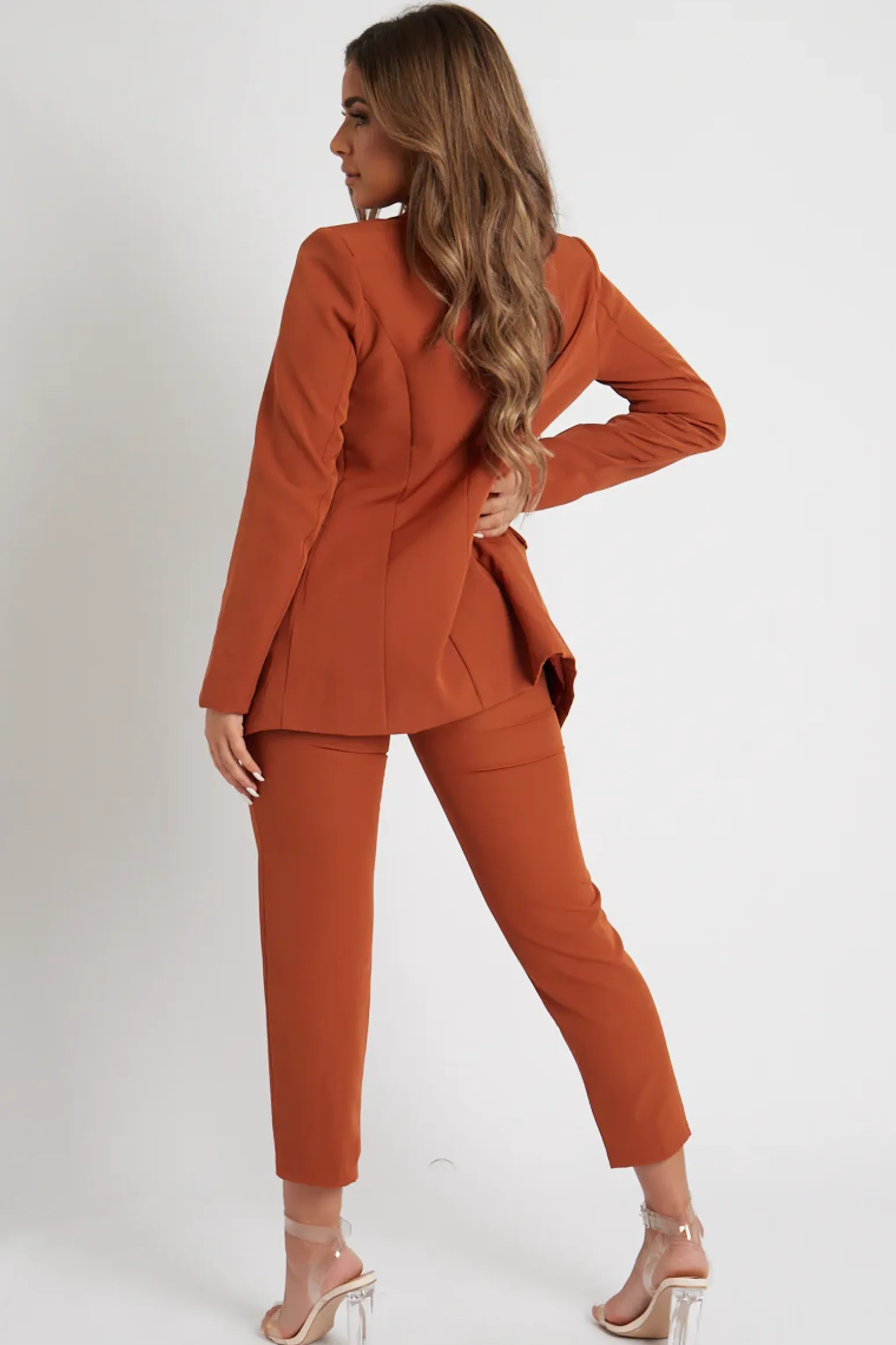 Rebellious Fashion Tan Tailored Blazer And Trouser Set - Raea
