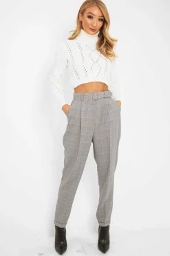 Rebellious Fashion Tartan High Waist Tapered Cigarette Trousers - Maddy