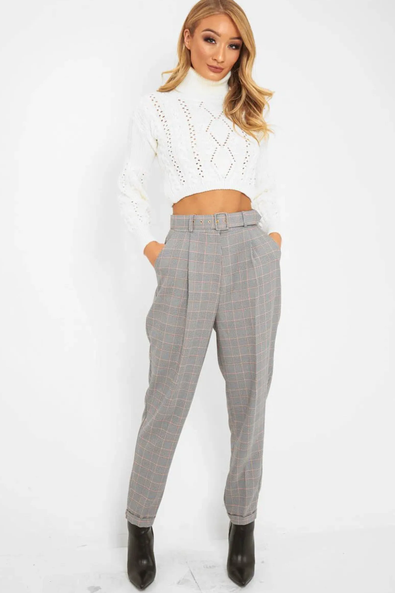 Rebellious Fashion Tartan High Waist Tapered Cigarette Trousers - Maddy