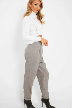 Rebellious Fashion Tartan High Waist Tapered Cigarette Trousers - Maddy