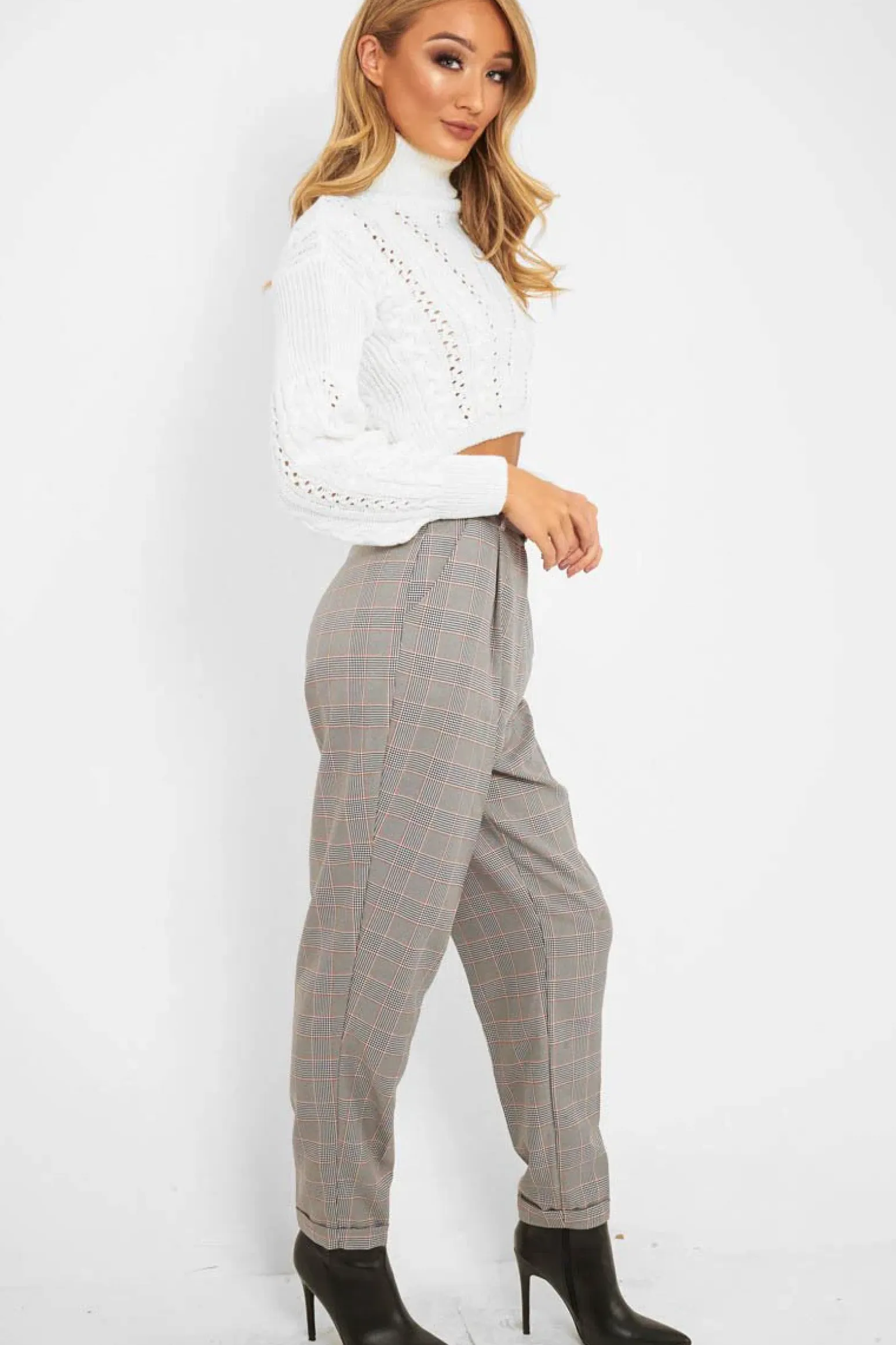 Rebellious Fashion Tartan High Waist Tapered Cigarette Trousers - Maddy