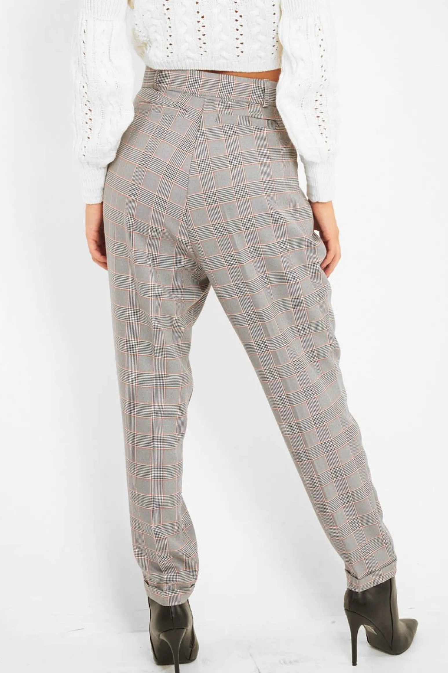 Rebellious Fashion Tartan High Waist Tapered Cigarette Trousers - Maddy