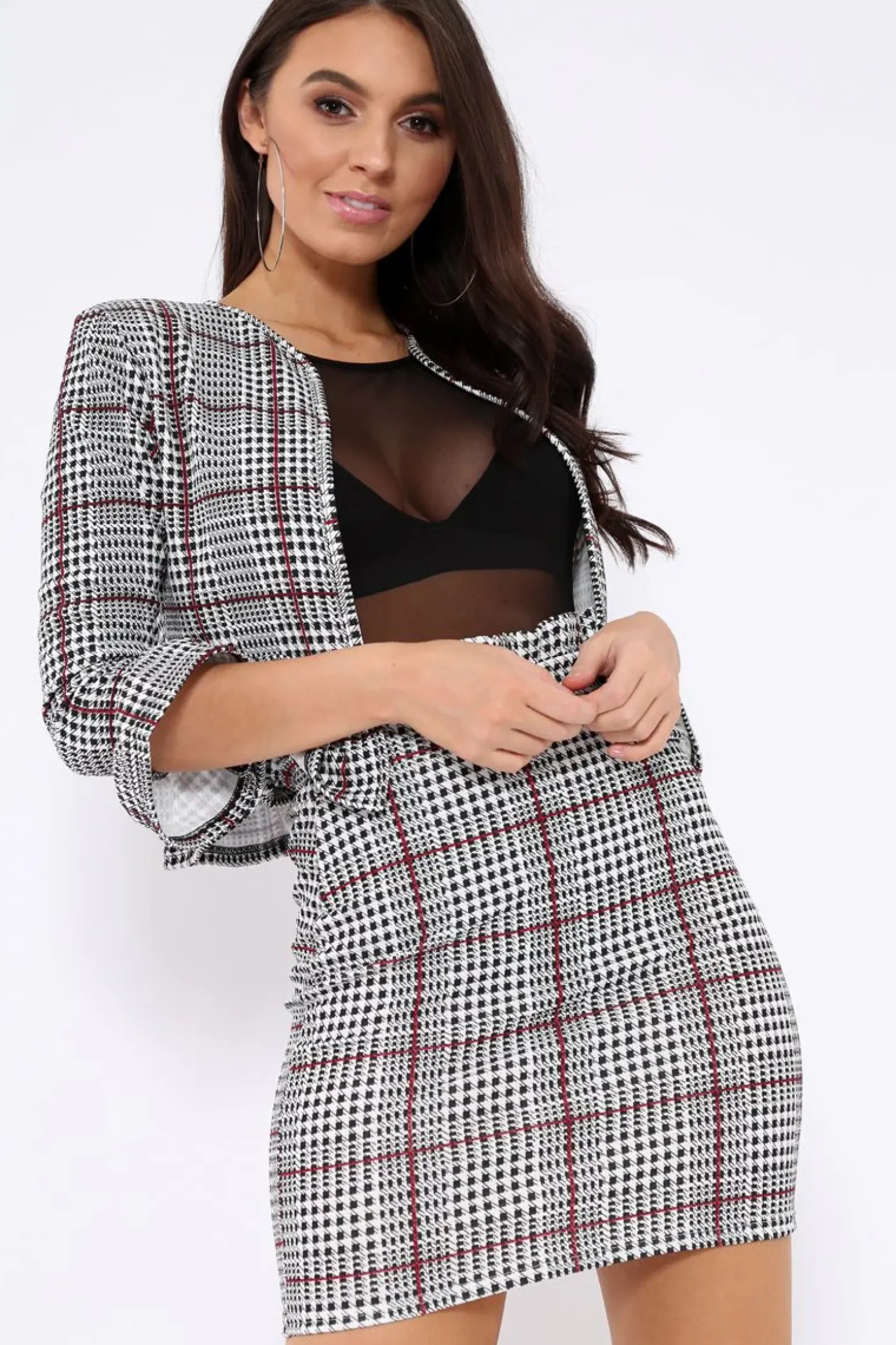 Rebellious Fashion Tartan Hounds-Tooth Frill Hems Jacket - Fina