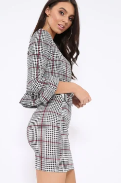 Rebellious Fashion Tartan Hounds-Tooth Frill Hems Jacket - Fina