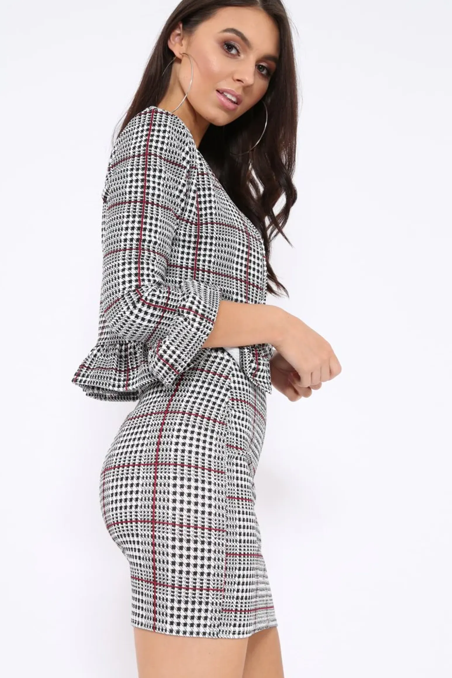 Rebellious Fashion Tartan Hounds-Tooth Frill Hems Jacket - Fina