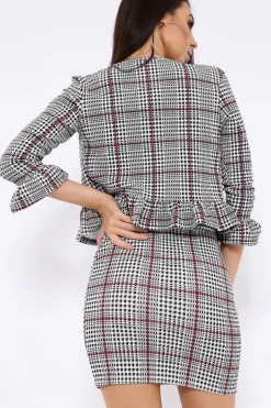 Rebellious Fashion Tartan Hounds-Tooth Frill Hems Jacket - Fina