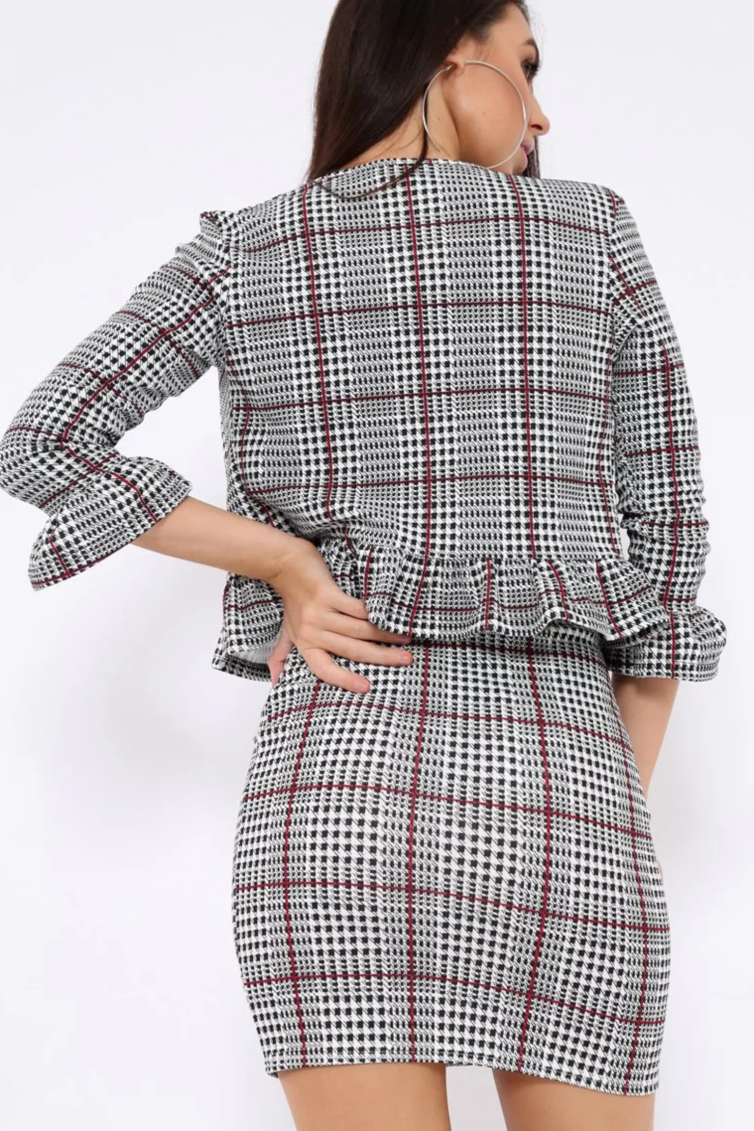 Rebellious Fashion Tartan Hounds-Tooth Frill Hems Jacket - Fina