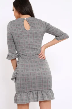 Rebellious Fashion Tartan Hound-Tooth Frill Hem Dress - Caitlin