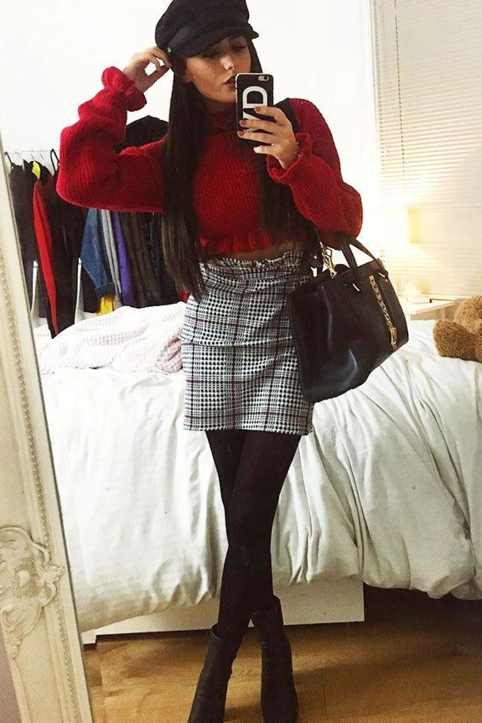 Rebellious Fashion Tartan Hound-Tooth Ruffle Hem Mini Skirt - Abagail
