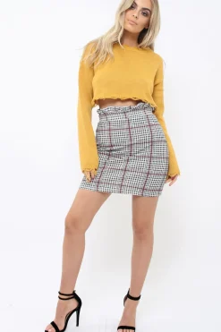 Rebellious Fashion Tartan Hound-Tooth Ruffle Hem Mini Skirt - Abagail