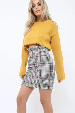 Rebellious Fashion Tartan Hound-Tooth Ruffle Hem Mini Skirt - Abagail