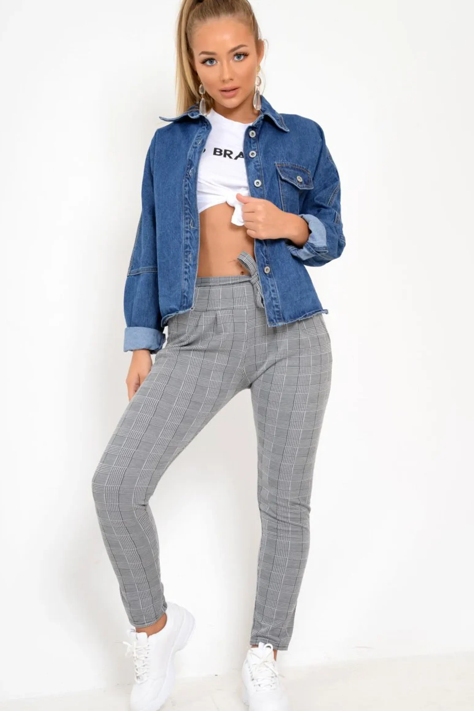 Rebellious Fashion Tartan Paper Bag Tie Waist Cigarette Trousers - Karmen