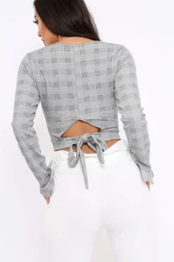 Rebellious Fashion Tartan Plunge Bell Sleeve Crop Top - Merla