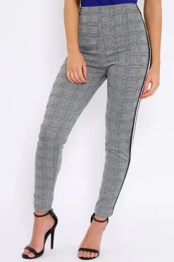 Rebellious Fashion Tartan Trousers with Black and White Side Stripes - Olana