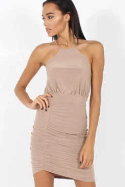 Rebellious Fashion Taupe Ruched Side Dress - Allisa