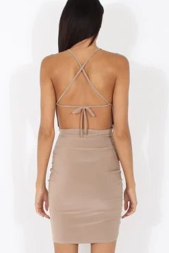 Rebellious Fashion Taupe Ruched Side Dress - Allisa