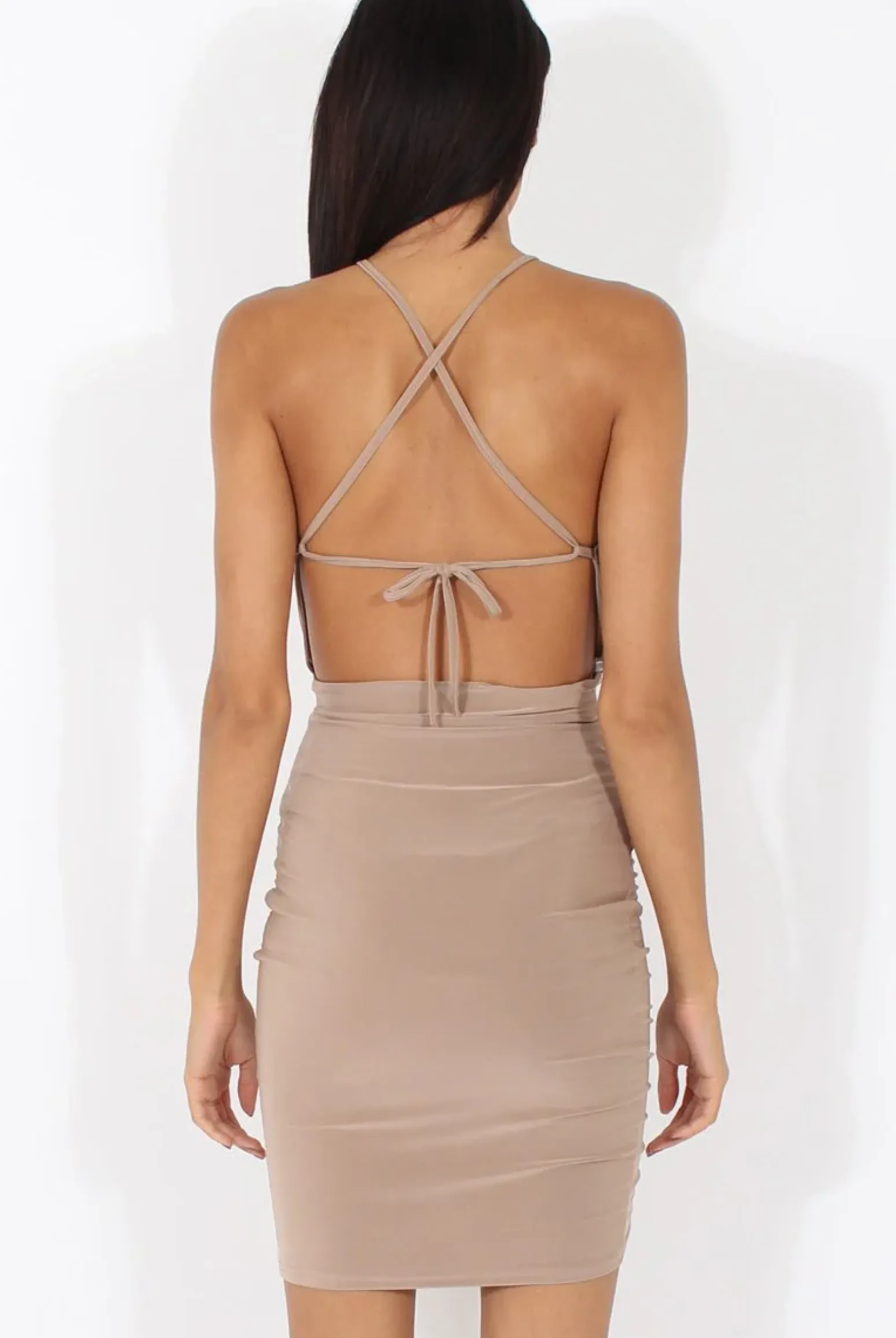 Rebellious Fashion Taupe Ruched Side Dress - Allisa