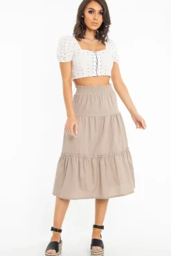 Rebellious Fashion Taupe Ruffle Linen Maxi Skirt - Melodia