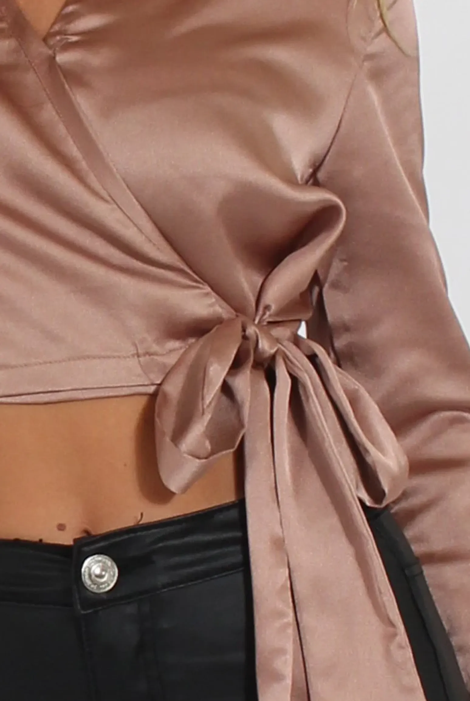 Rebellious Fashion Taupe Silk Wrap Crop Top - Danielle