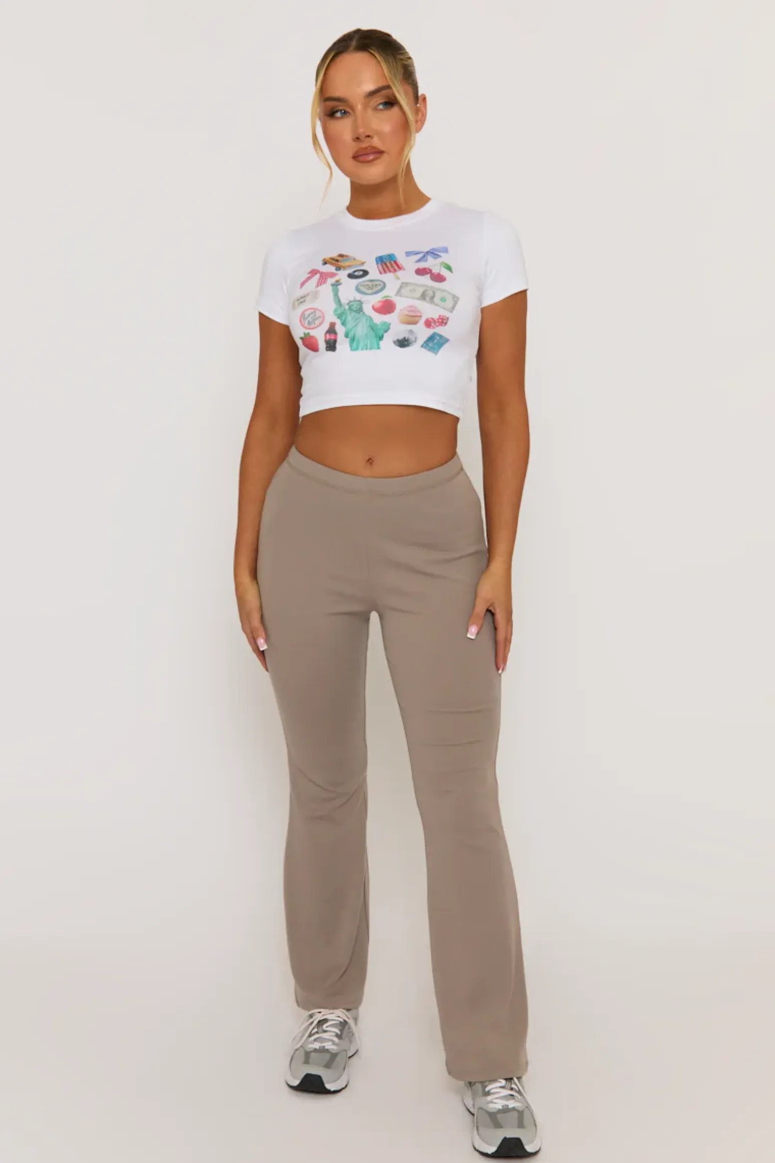 Rebellious Fashion Taupe Soft Jersey Flares - Lauryn