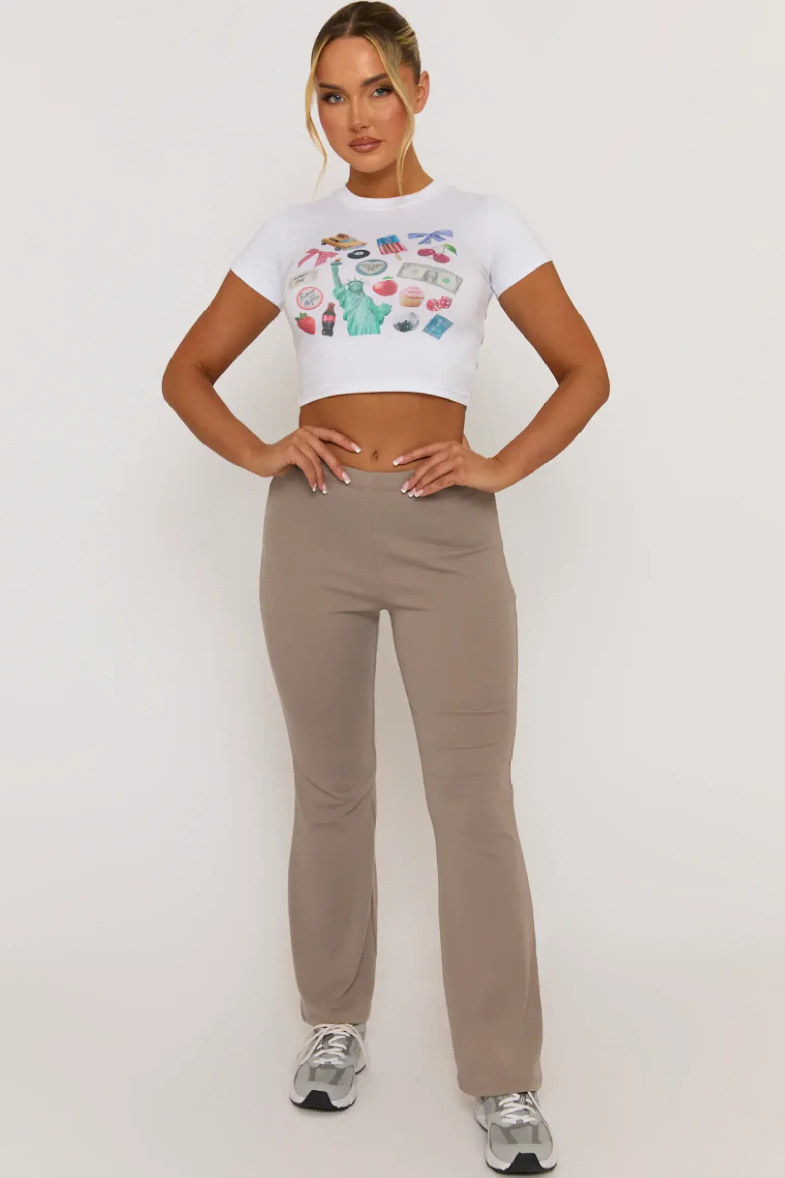 Rebellious Fashion Taupe Soft Jersey Flares - Lauryn