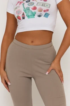 Rebellious Fashion Taupe Soft Jersey Flares - Lauryn