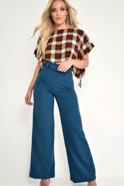 Rebellious Fashion Teal Tailored Wide Leg Belted Trousers - Chenelle