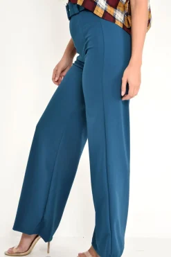 Rebellious Fashion Teal Tailored Wide Leg Belted Trousers - Chenelle