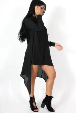 Rebellious Fashion Teri Black Dip Hem Shirt Dress