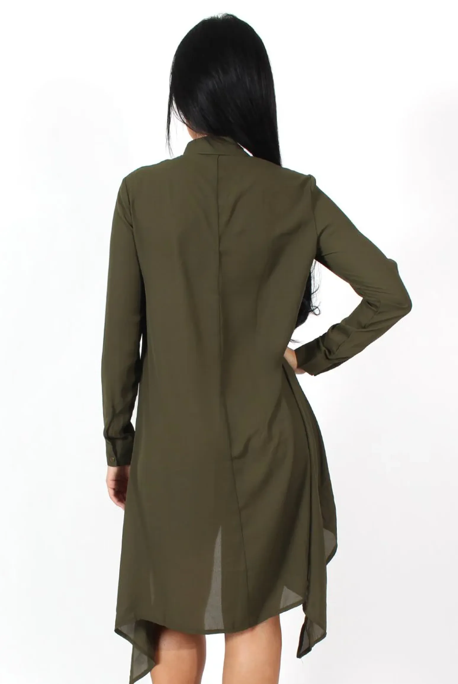 Rebellious Fashion Teri Khaki Dip Hem Shirt Dress